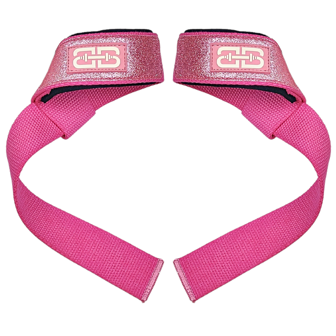 Pink Lifting Rings Barbelts padded lifting straps - glitter pink | Sterk & comfortabel